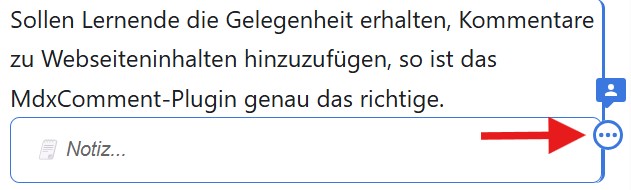 Optionen Öffnen: Mit dem Mauszeiger über den Kommentar fahren